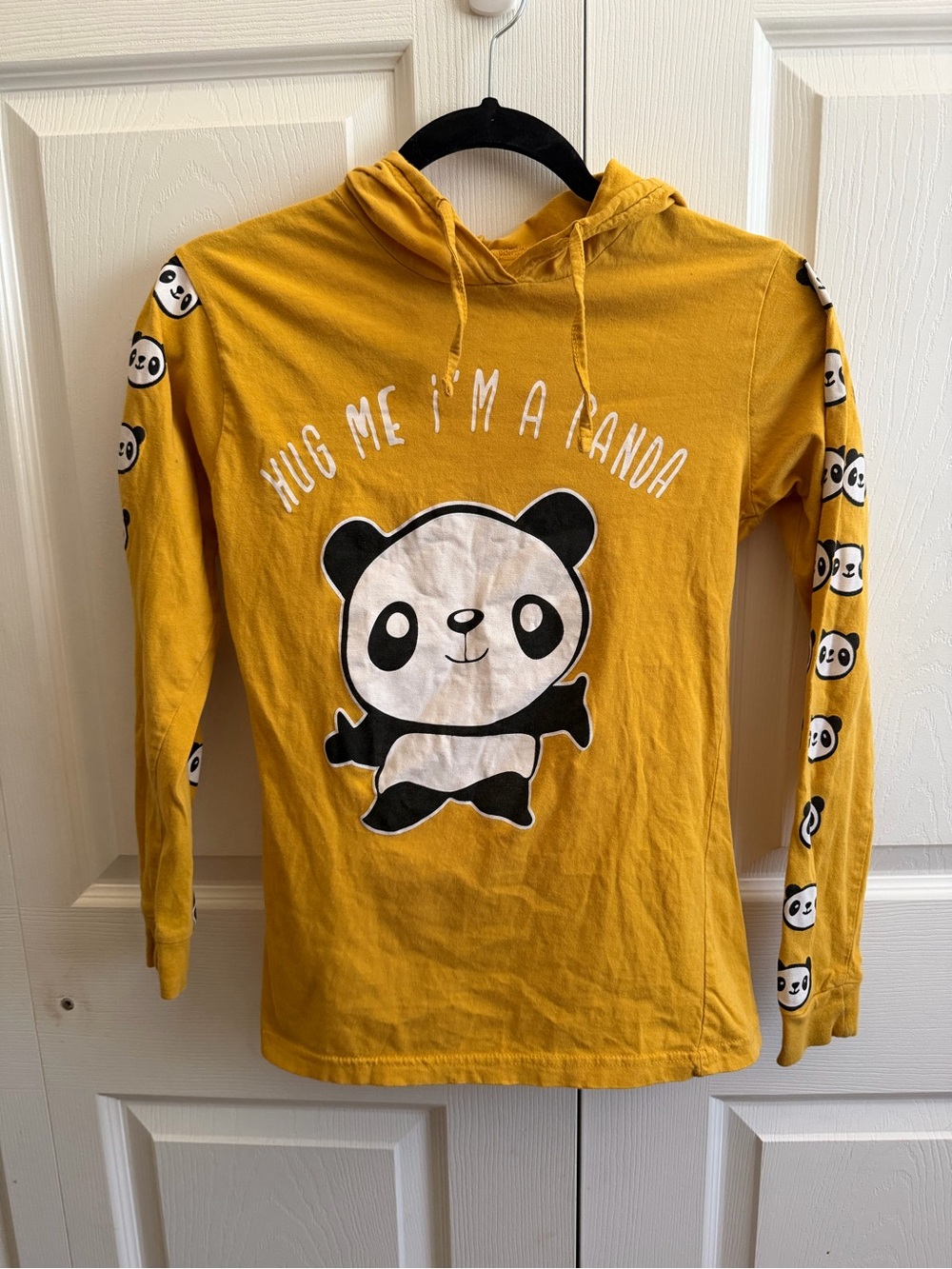 5 for $25! On Fire Mustard Yellow Panda Hooded Long Sleeve Tee